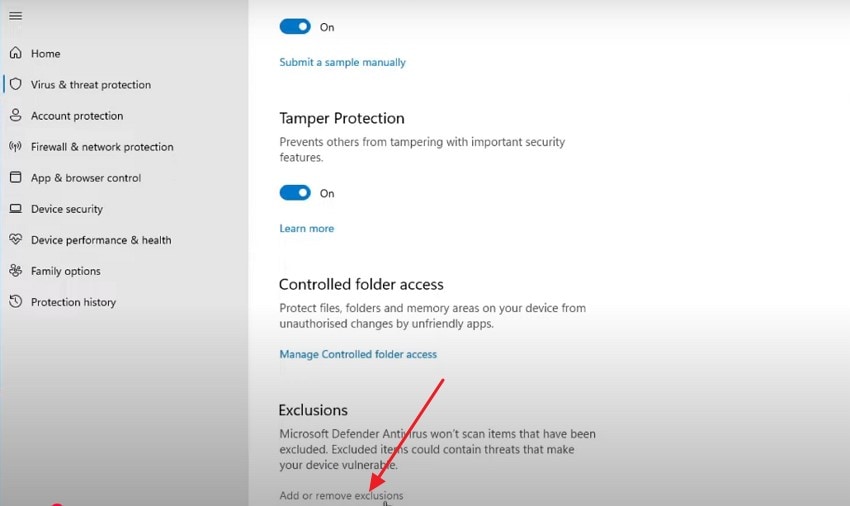click add remove exclusions