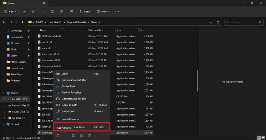 locate copy game steam exe file