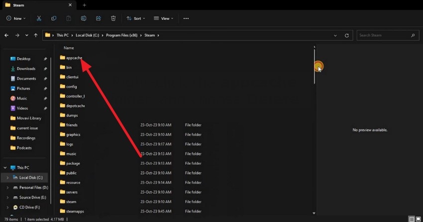 delete after locating appcache folder