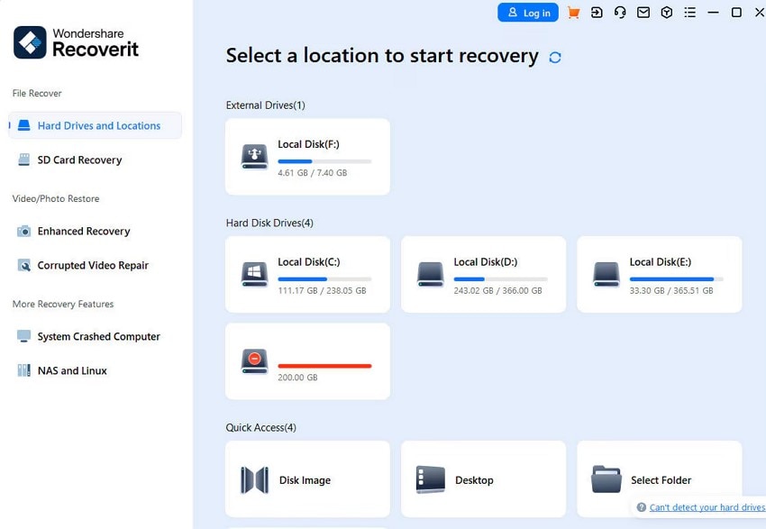 select location recoverit software
