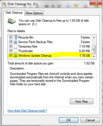 Exécutez le nettoyage de Windows update pour supprimer les fichiers de mises à jour de Windows