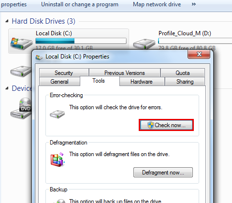 Run hard disk check to fix bluescreen bccode 9f-step 6
