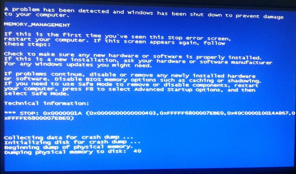 What is blue screen bccode 1a