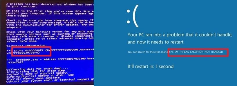 What is the blue screen of death 0x0000007e