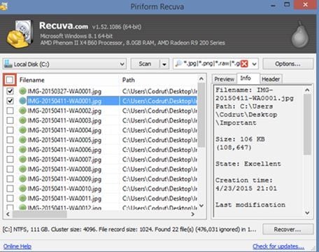 recupere datos perdidos del disco duro con Recuva