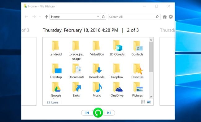 restaurar archivos desde la copia de seguridad