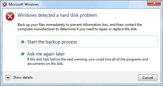 Windows hat ein Festplattenproblem erkannt