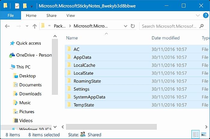 copia de seguridad de Sticky Notes en Windows 10: Paso 4