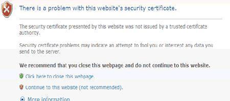 internet explorer certificate error