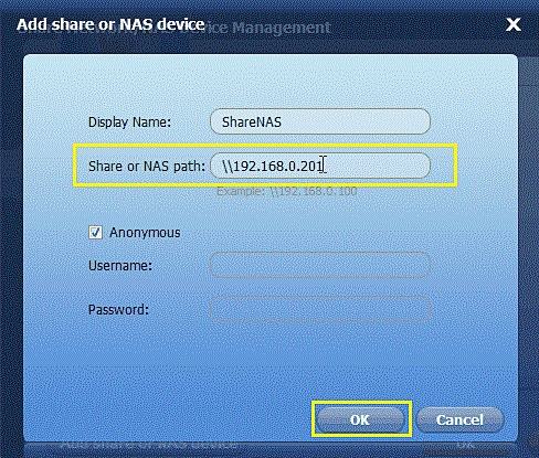 arquivos de backup para NAS