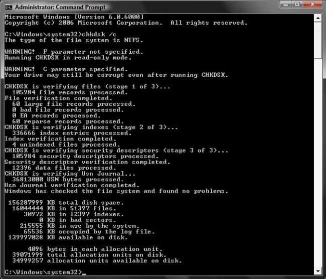 ejecute Scandisk Command