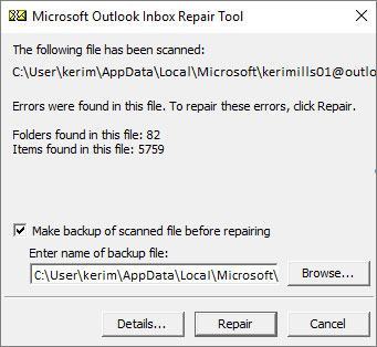 strumento di riparazione della posta in arrivo di Outlook