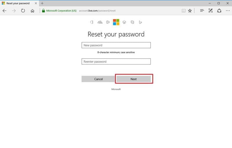 reset outlook password step 1