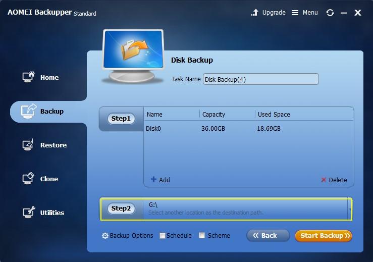 Select a location to store backup hard drive data