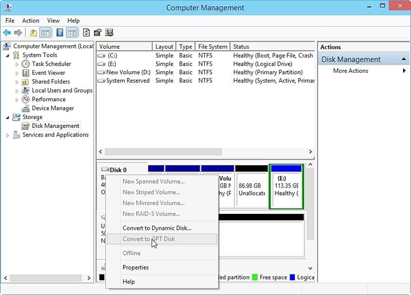 convert mbr to gpt with disk management