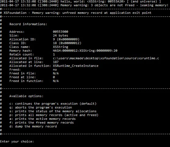 stack trace displayed