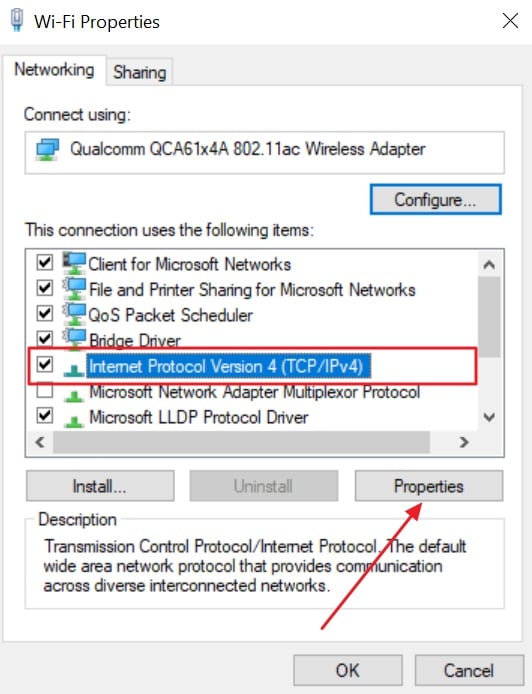 open internet protocol properties