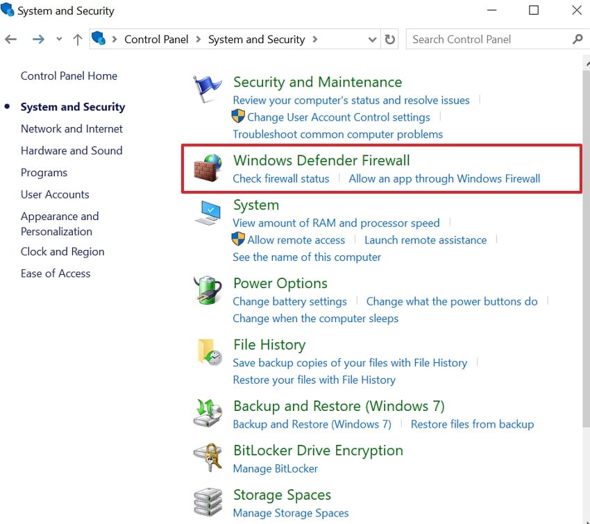 access windows defender firewall