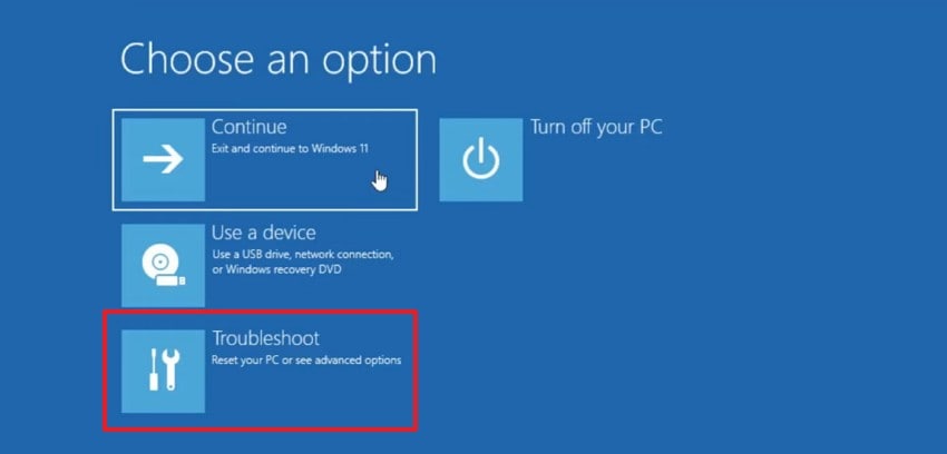 choose the troubleshoot option