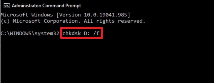 type chkdsk command and wait