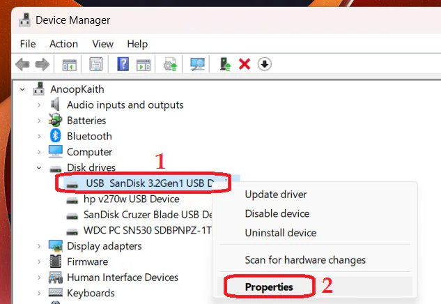 check usb properties