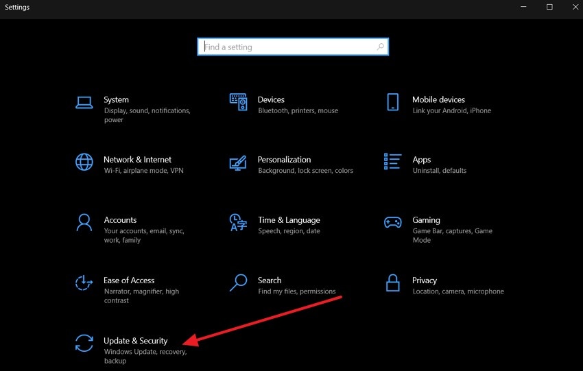 locate update and security settings