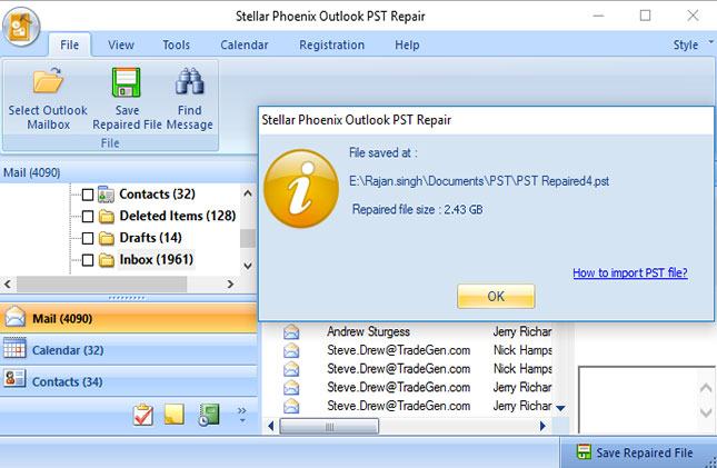 save the recovered outlook file