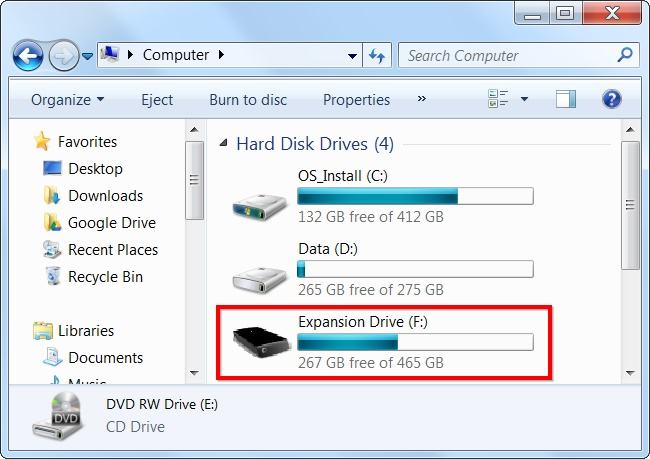 connect external hard drive