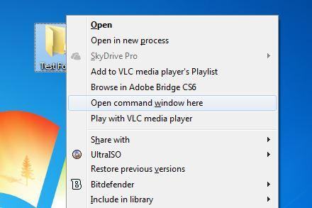 open command window here to Delete a File in Use in Windows