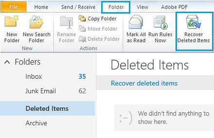 recover deleted email in outlook step 1
