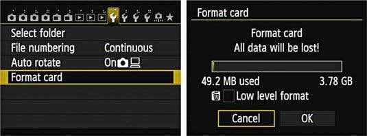 format SD card on digital camera