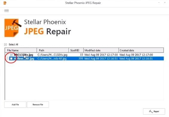 Add file with Stellar Phoenix Photo Repair