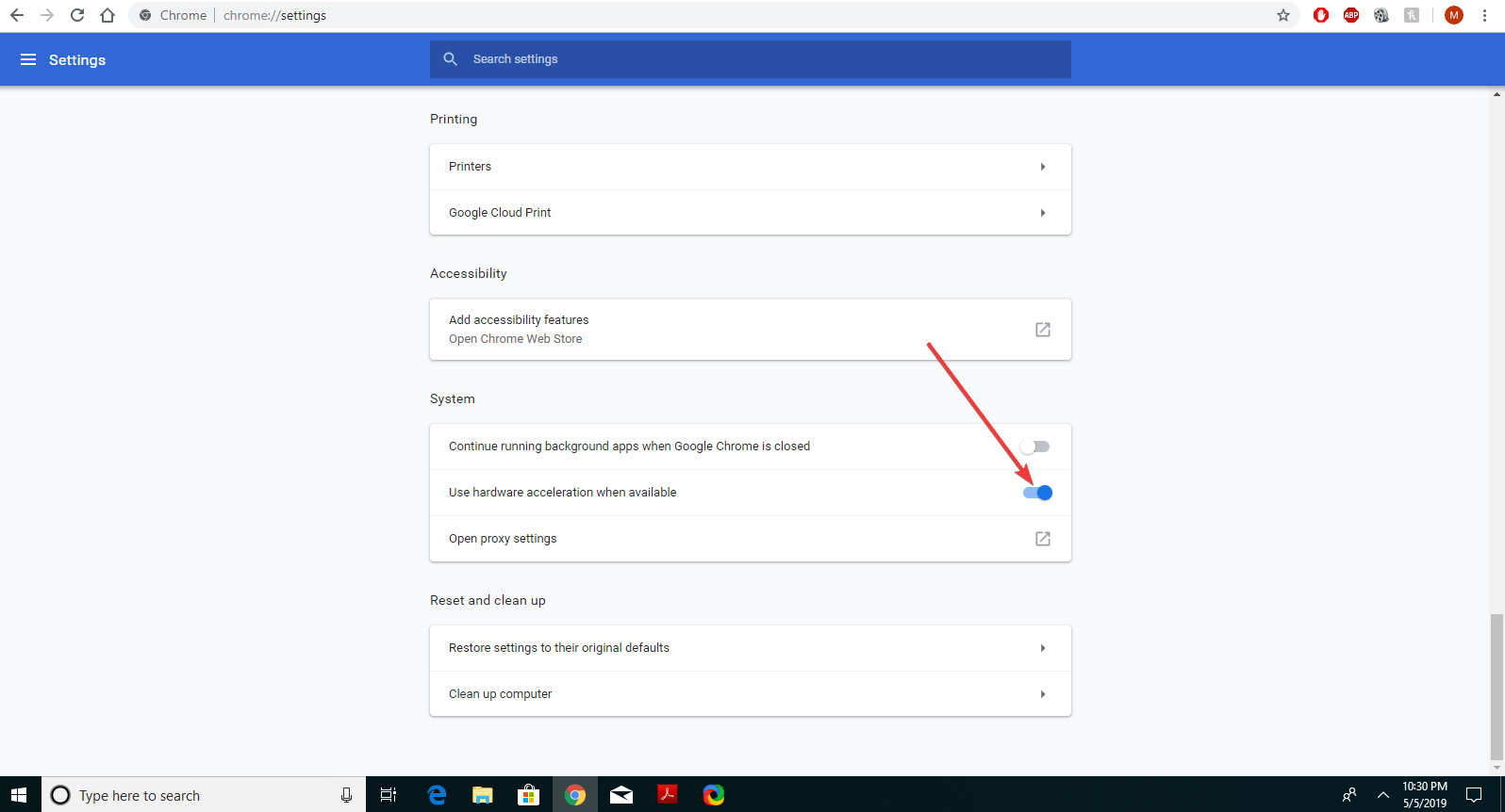 aceleração por hardware do chrome