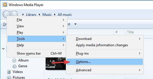 les options de windows media player