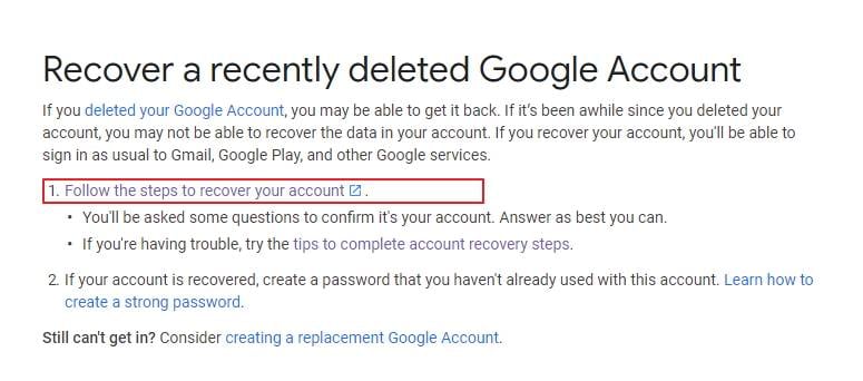 Methods To Restore Deleted Gmail Account