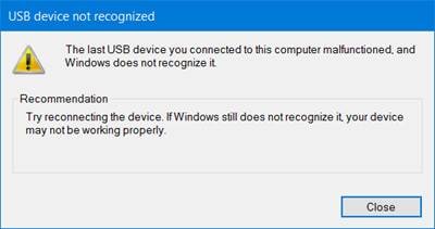 usb device malfunctioned