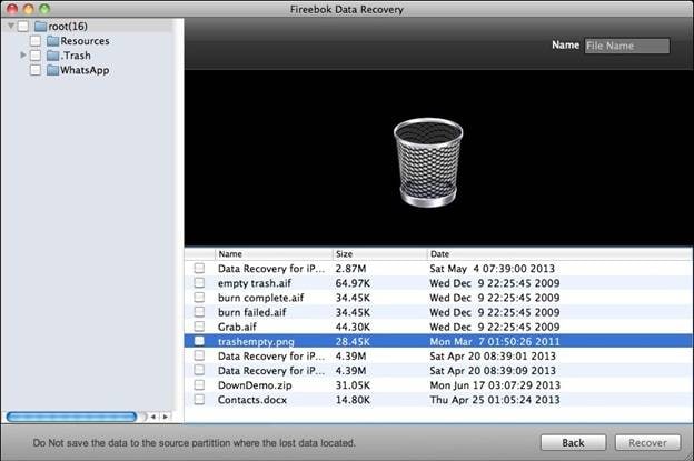 Fireebok fichiers formatés du disque dur externe sur Mac