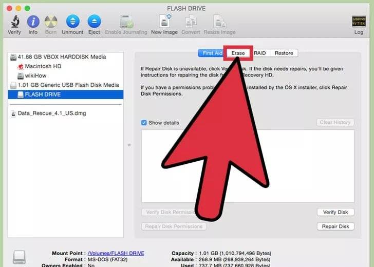 Iniciar Erase para formatar USB em Mac