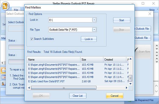 search for corrupt outlook file