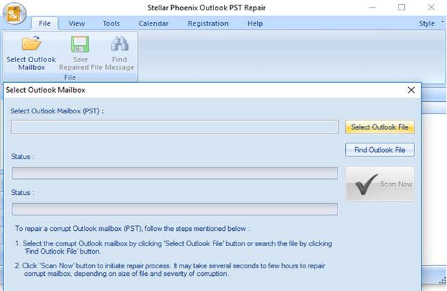 reparar arquivo PST Outlook 2013, passo 1