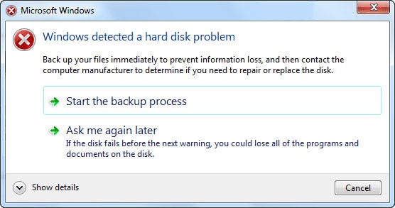 windows a détecté un problème de disque dur