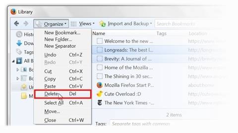 change default bookmark folder firefox