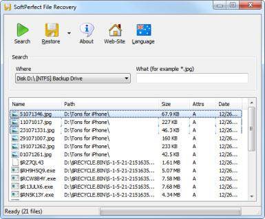 Software gratuito para recuperación de tarjetas de memoria: Soft perfect file