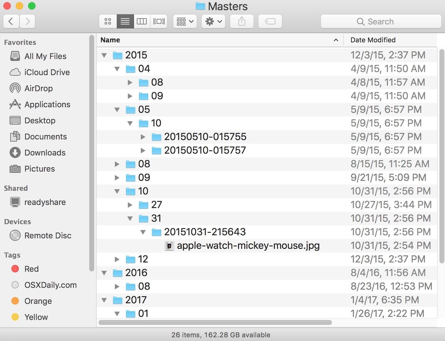 emplacement de stockage de photos Mac