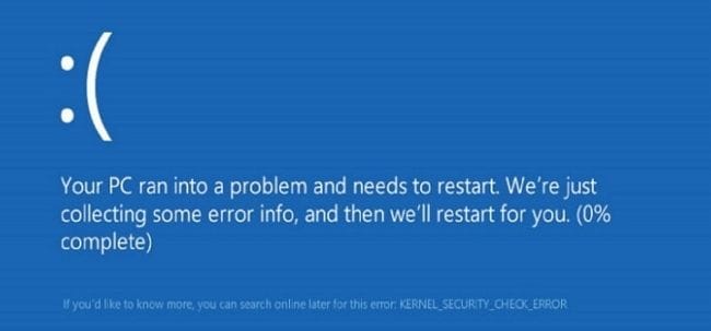 kegagalan pemeriksaan keamanan kernel di windows