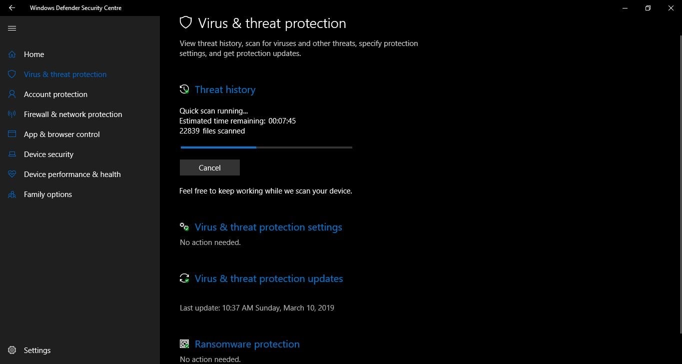 use Windows 10 Defender Security