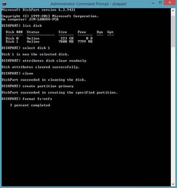 fix write-protected flash drive - Diskpart Command