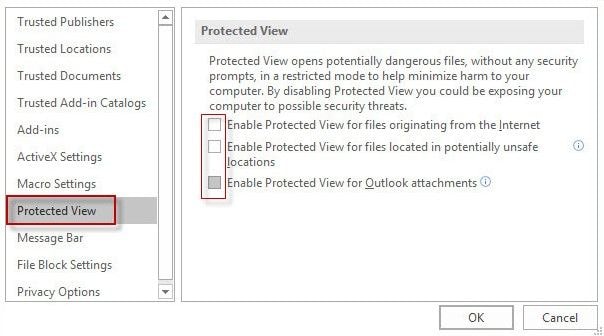 unblock file - protected view settings