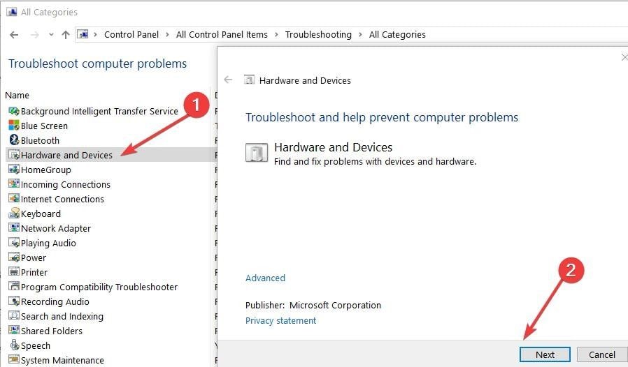 run troubleshooter to update usb drive