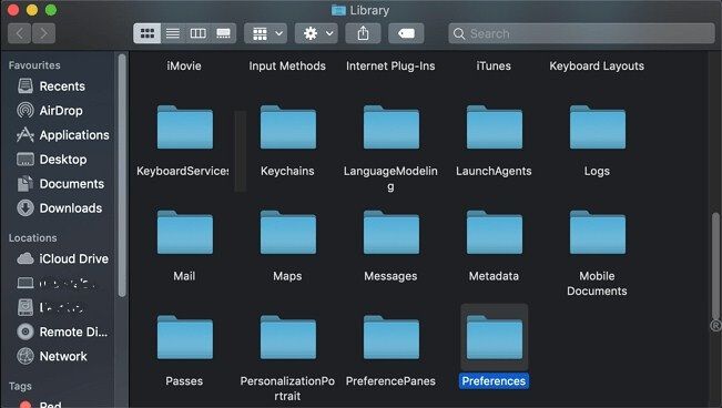 Locate the Word Preferences folder